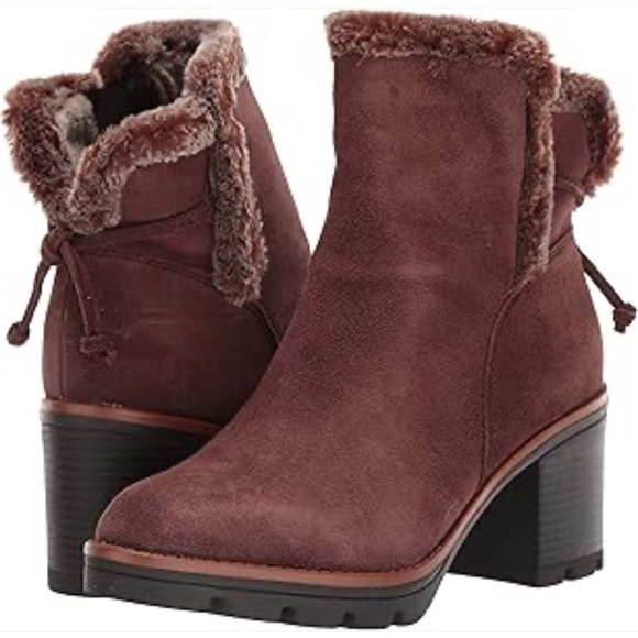 Naturalizer Chocolate Brown Chunky Heel Leather Fleece Valene Ankle Comfort Boot - Picture 1 of 15